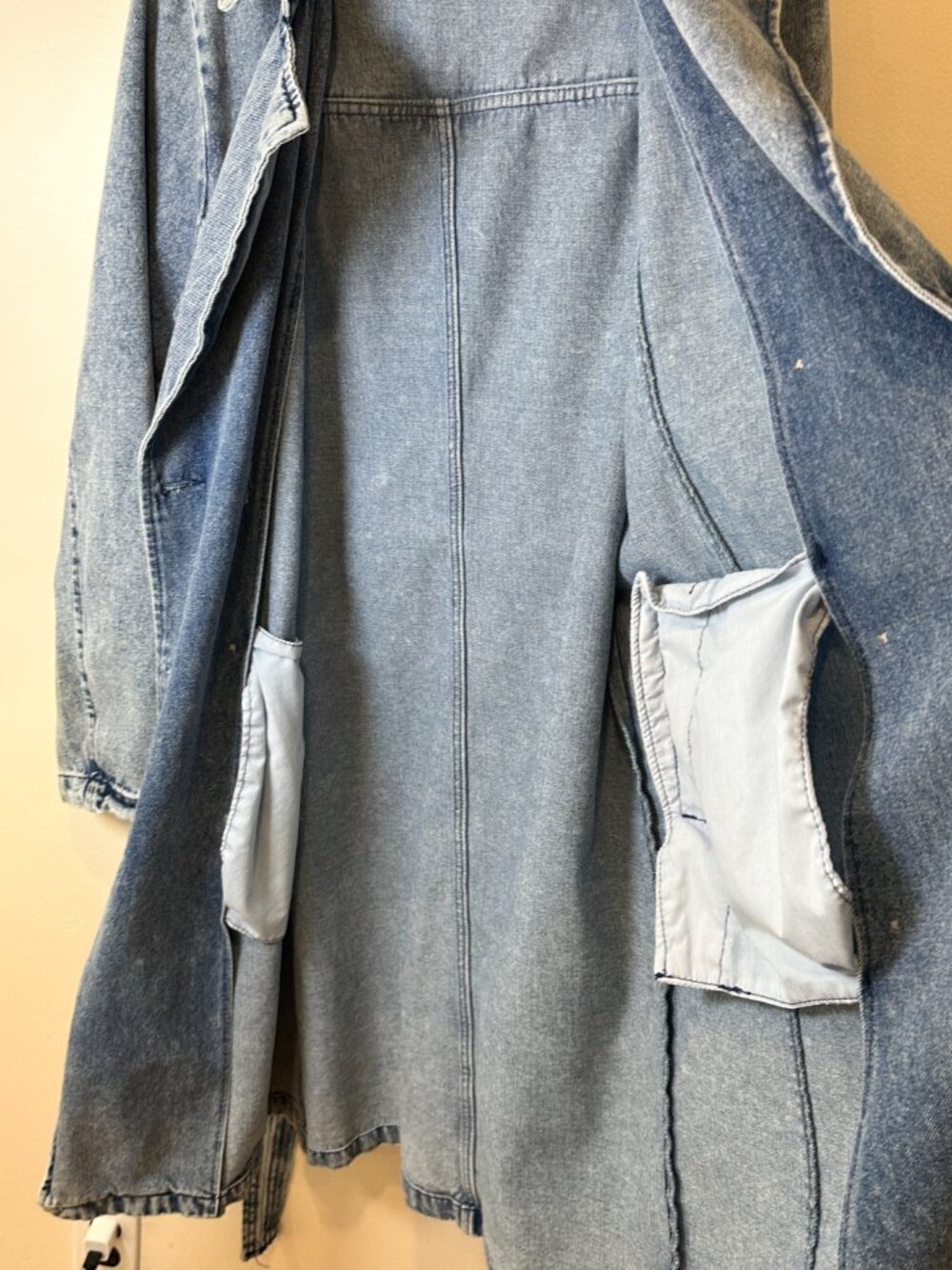 Stoosh Vintage Denim Jean Double Breasted Duster Trench Coat Light Wash Medium - Picture 6 of 10